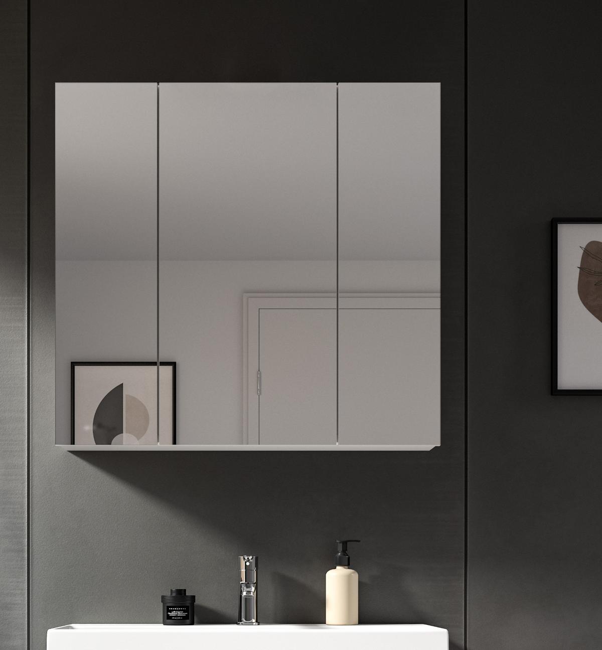 SPIEGELSCHRANK weiß 82 x 77 cm, Badschrank 3-türig mit Spiegel - Weiß, Glas/Holzwerkstoff (82/77/18cm) - Inn.Furn