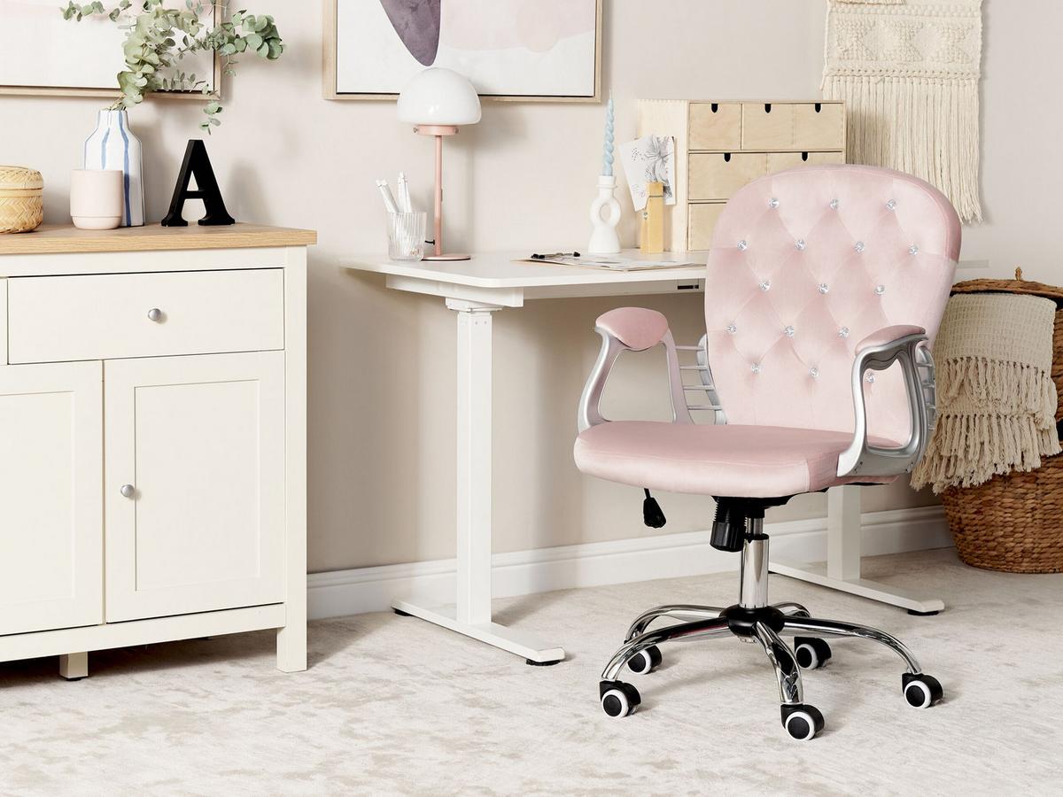 BÜROSTUHL Samtstoff Rosa Princess - Pink, Textil/Metall (60/98/60cm) - Beliani