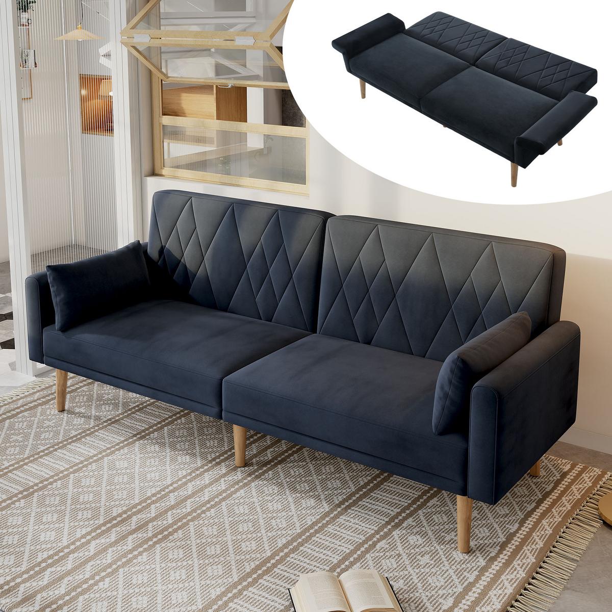 SCHLAFSOFA mit verstellbaren Rückenlehnen und Armlehnen - Dunkelblau, Holzwerkstoff/Textil (75/82/180cm) - Urban Meuble