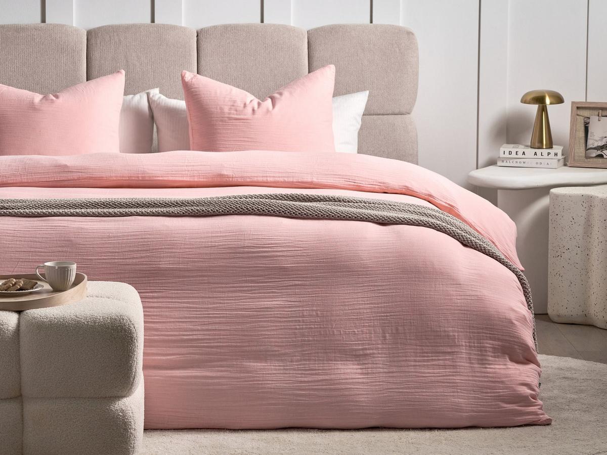 BETTWÄSCHE-SET 200/200 cm Baumwollmusselin Pastellrosa Sumner - Pink, Textil (200/200cm) - Beliani