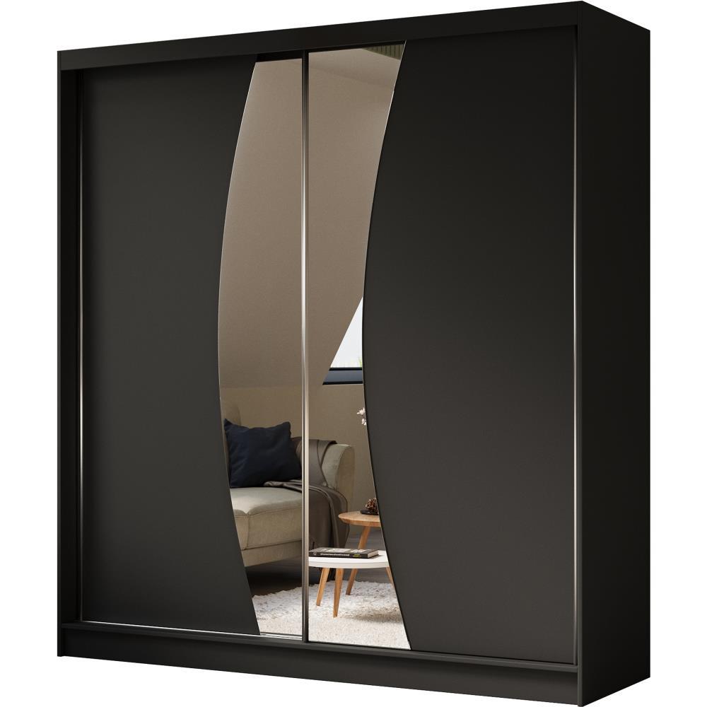 SCHWEBETÜRENSCHRANK Vox II 200/216/61 schwarz mit Spiegel und Schubladen - Schwarz, Holzwerkstoff (200/216/61cm) - Beautysofa
