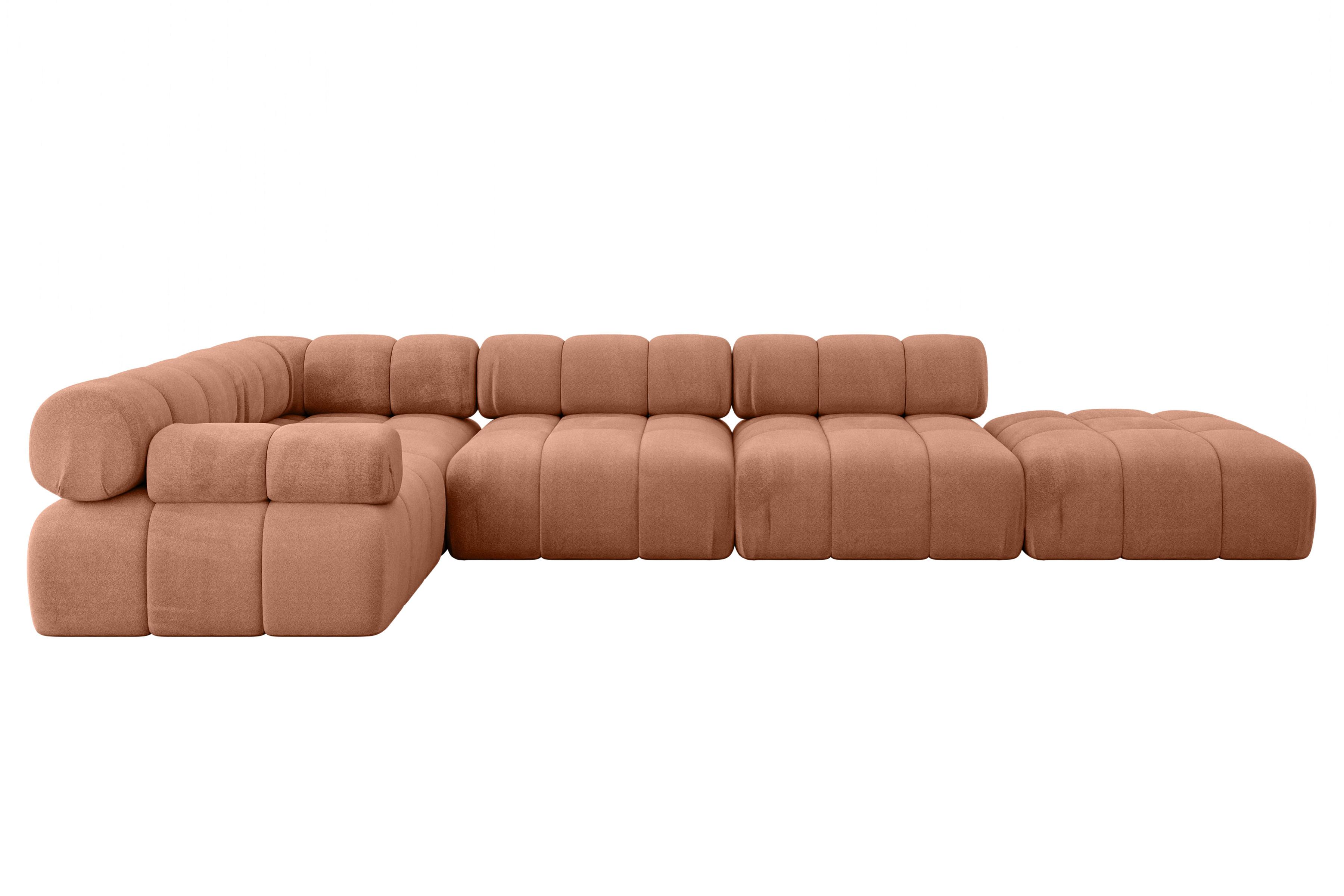 ECKSOFA modulares Sofa Felto-L2 - 380x190x70 cm Apricot Velours - Koralle, Holzwerkstoff/Textil (380/190cm) - ALTDECOR