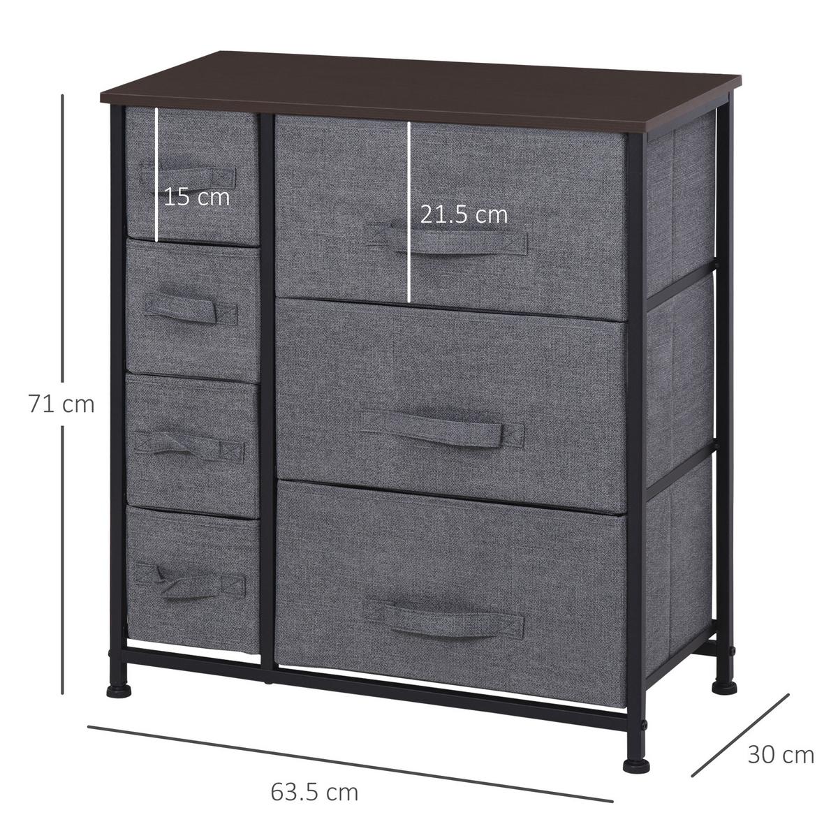 SCHUBLADENSCHRANK 7 faltbare Stoffschublade Aufbewahrungsschrank Metallgestell - Dunkelgrau, Metall (30/71/63.5cm) - HOMCOM