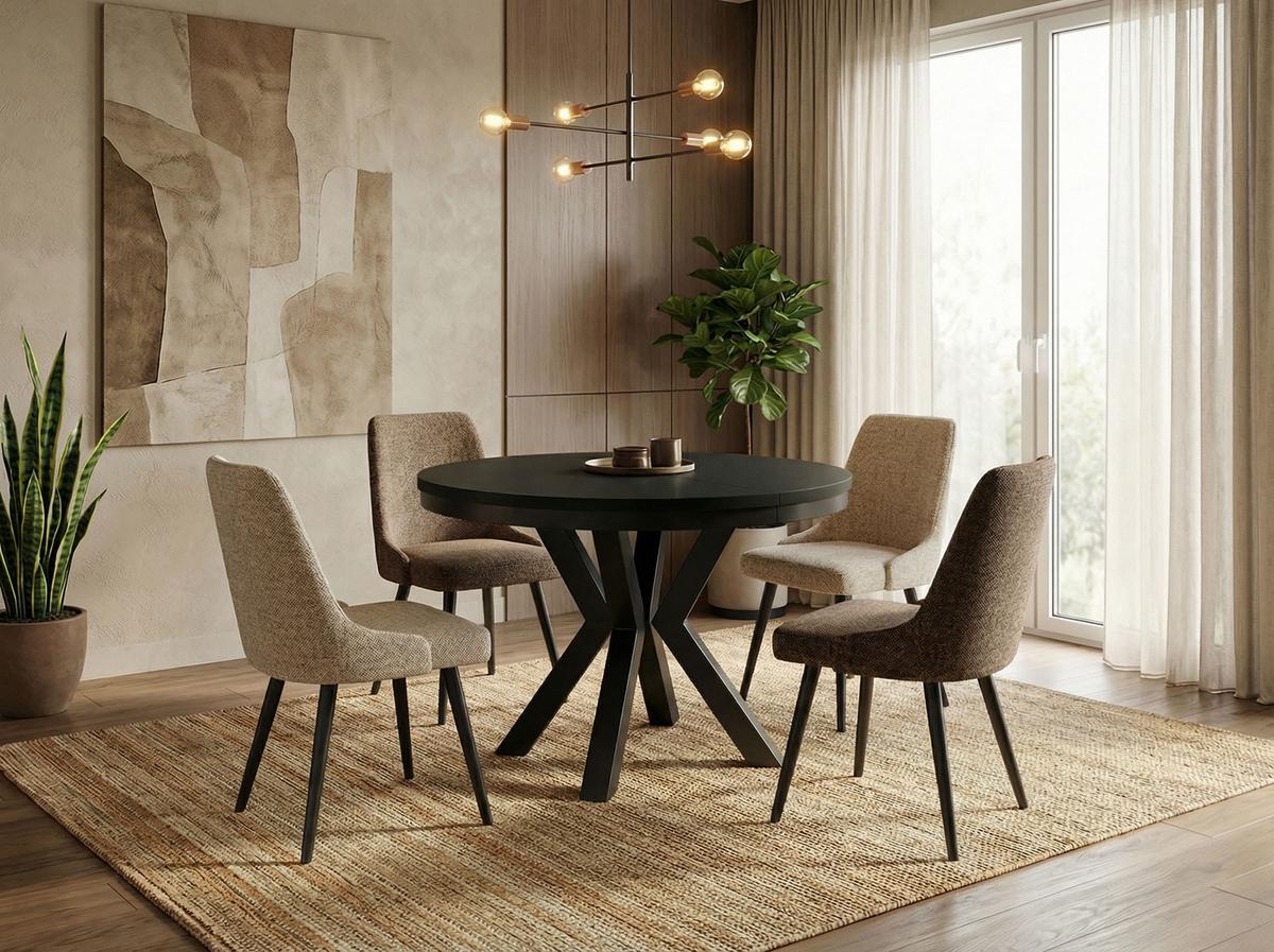 ESSTISCH Clara runder ausziehbarer, Schwarz 100-180/100/76 cm - Schwarz, Holzwerkstoff/Metall (180/100/76cm) - WFL GROUP