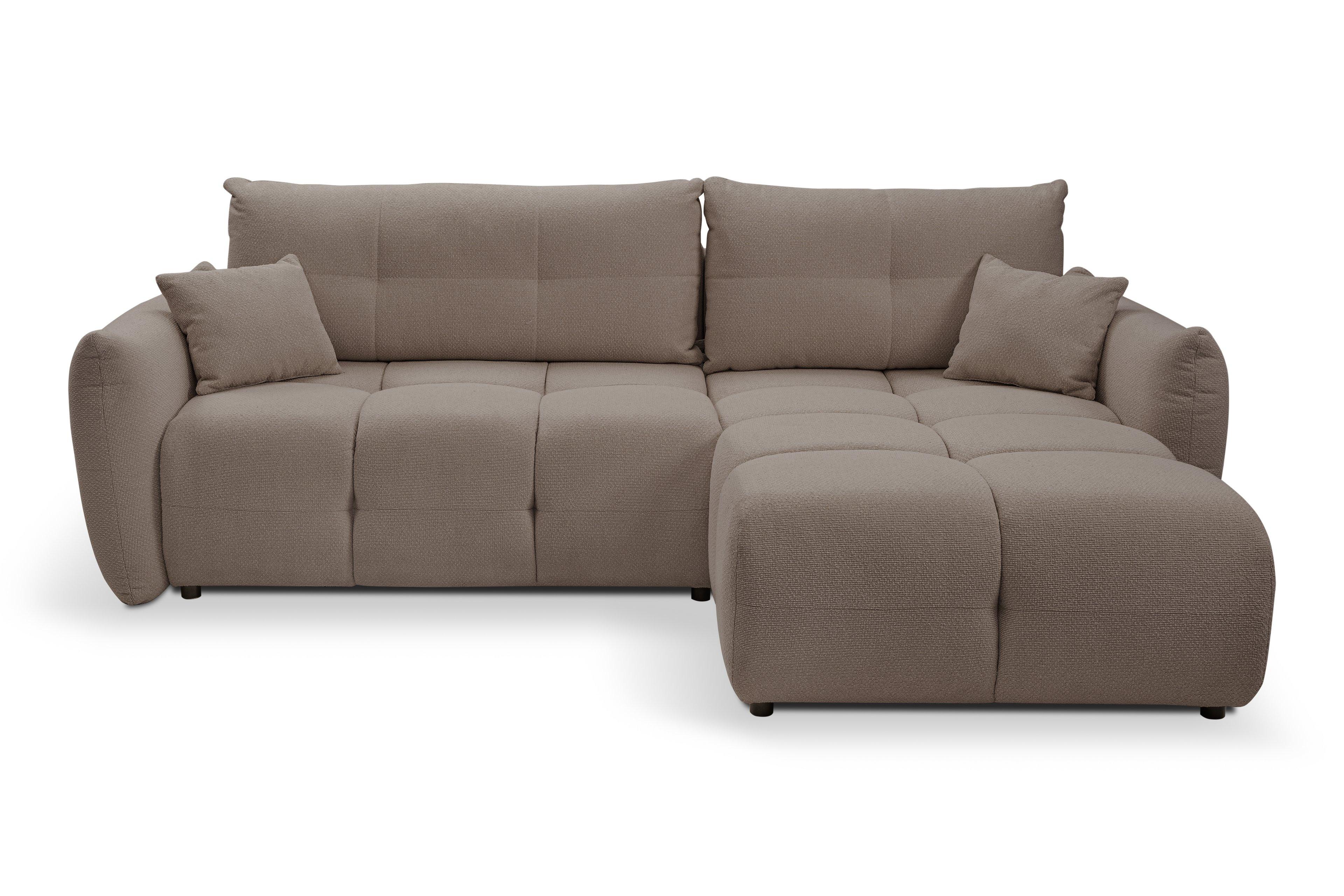 ECKSOFA MODA E Braun Geflochtener Stoff mit Schlaffunktion - Braun, Holz (257/177cm) - MASSENO