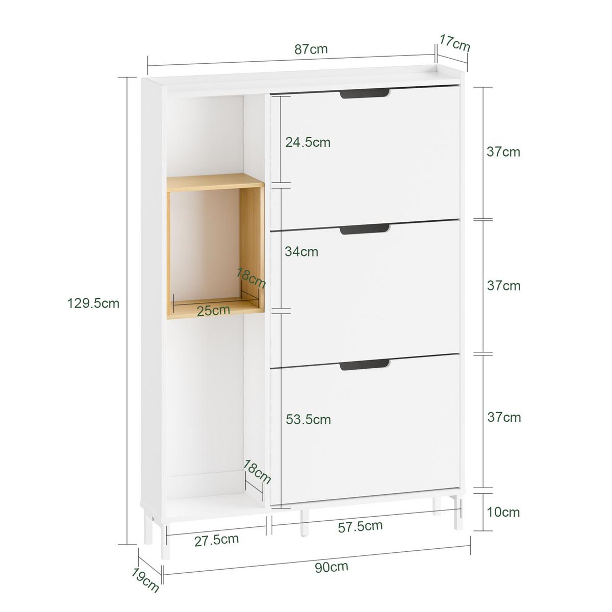 SCHUHKIPPER Weiß - Weiß, Holzwerkstoff (90/129.5/19cm) - SoBuy