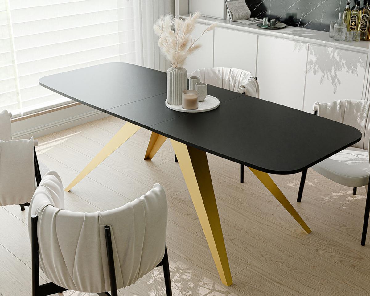 AUSZIEHTISCH FENTO 160/80/76 cm, Gold / Schwarz - Goldfarben/Schwarz, Holzwerkstoff/Metall (80/160/76cm) - Idohome