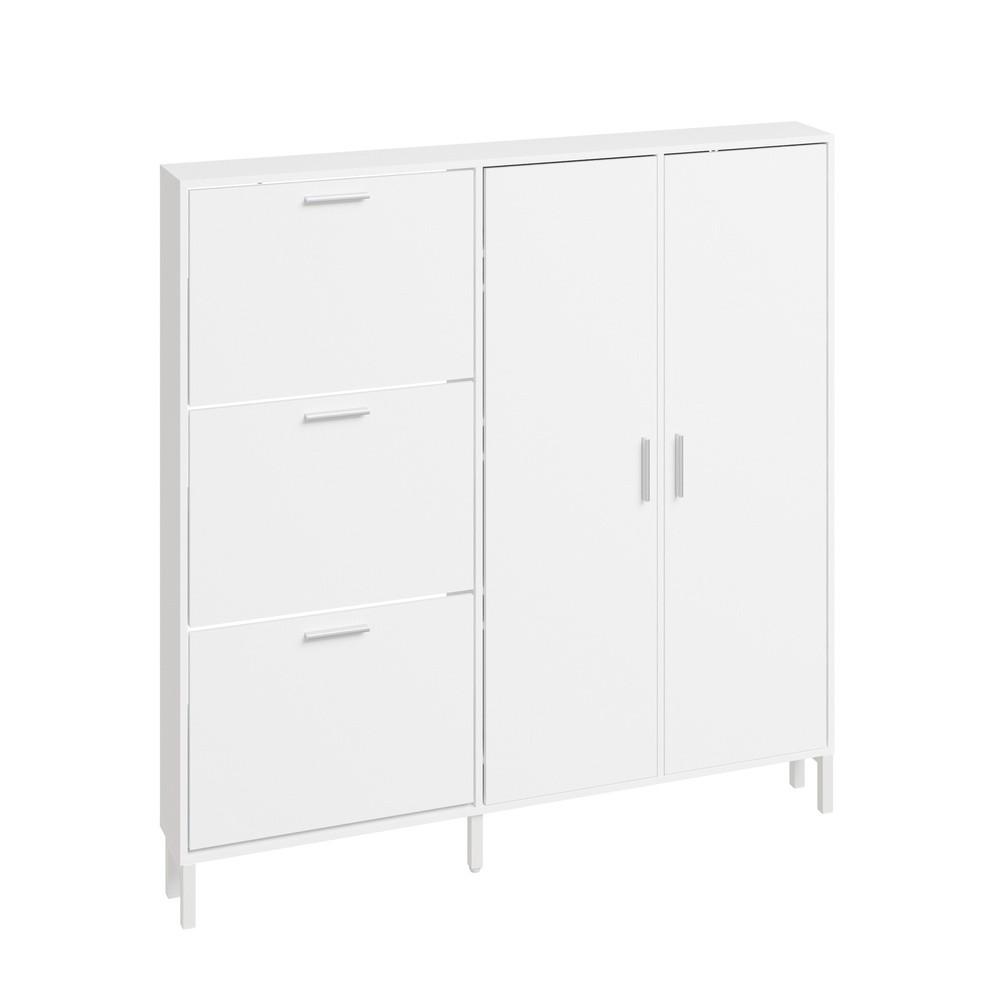 SCHUHSCHRANK mit klappbaren Fächern und Doppeltüren FSR231-W - Weiß, Holzwerkstoff (115.5/117/14.5cm) - SoBuy