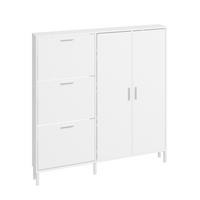 SCHUHSCHRANK mit klappbaren Fächern und Doppeltüren FSR231-W - Weiß, Holzwerkstoff (115.5/117/14.5cm) - SoBuy