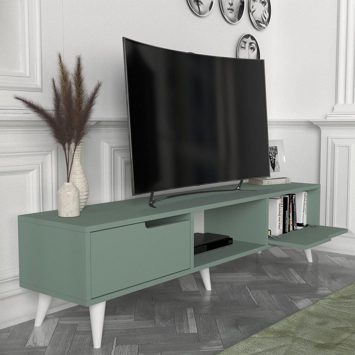FERNSEHSCHRANK Kullila - Eichefarben/Grün, Holzwerkstoff (35/40/160cm) - [en.casa]