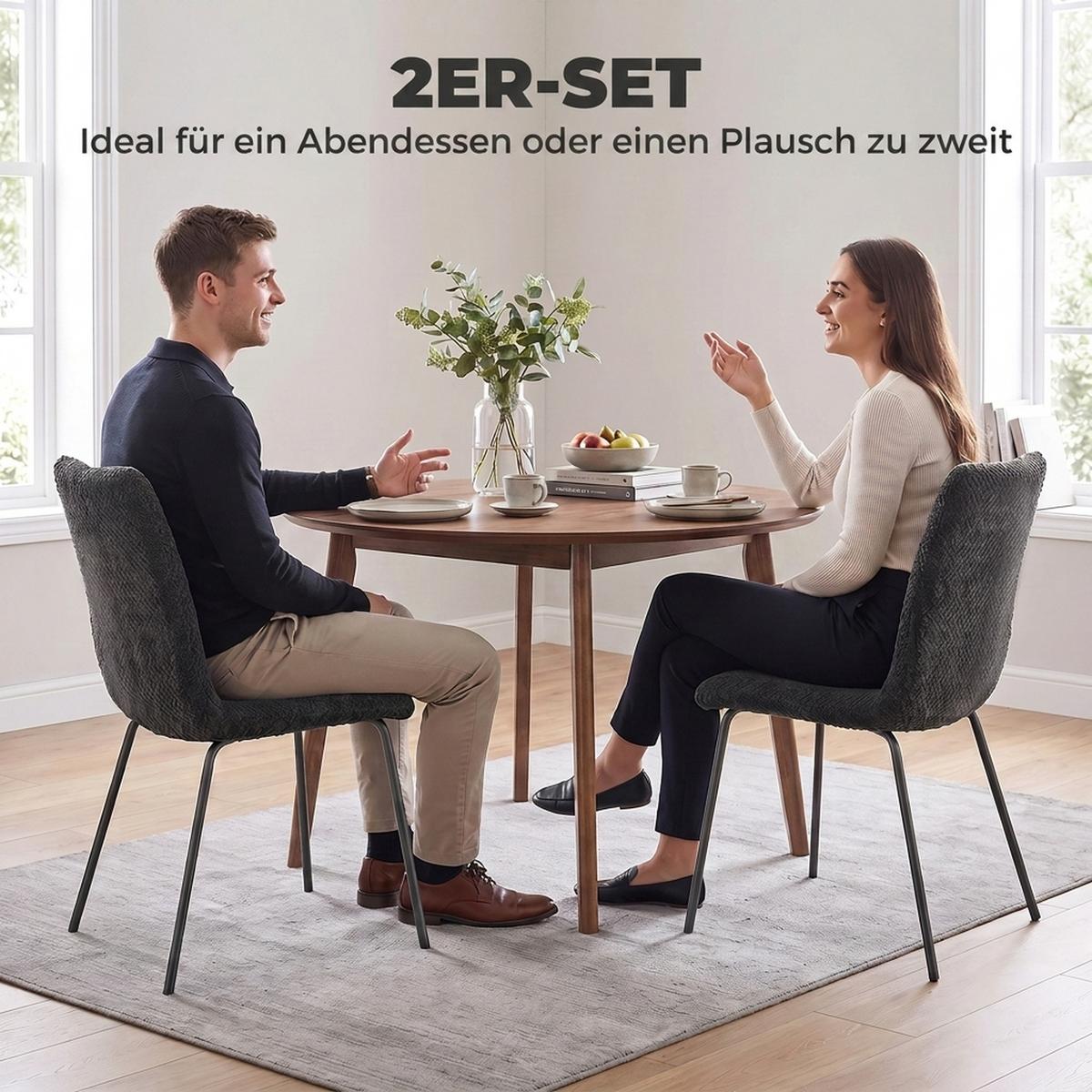 ESSZIMMERSTUHL Samt 100 Polyester Dunkelgrau - Dunkelgrau, Textil/Metall (45/89/57cm) - HOMCOM