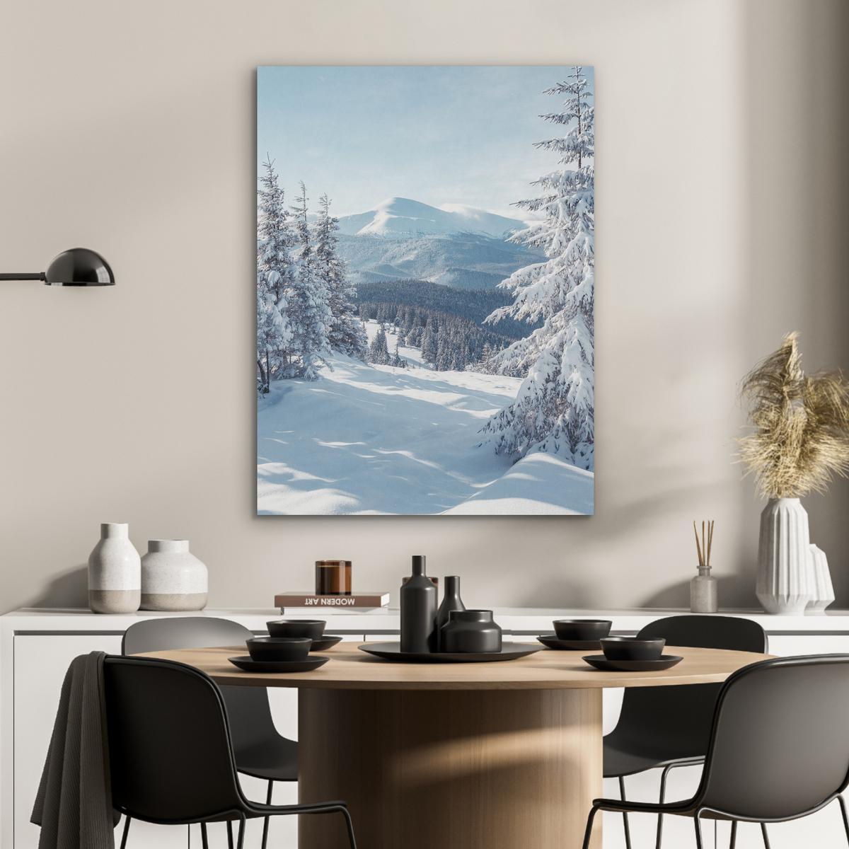 AKUSTIKBILD Winterlandschaft - Natur - Berge - Bäume - Schnee Wandbilder 60x80 cm - Hellblau, Kunststoff (60/80/0.9cm) - MuchoWow