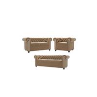 SITZGARNITUR 3+2+1 Chesterfield Nyx Beige Samt - Beige/Braun, Holz/Textil (203/72/86cm) - S-Style Möbel