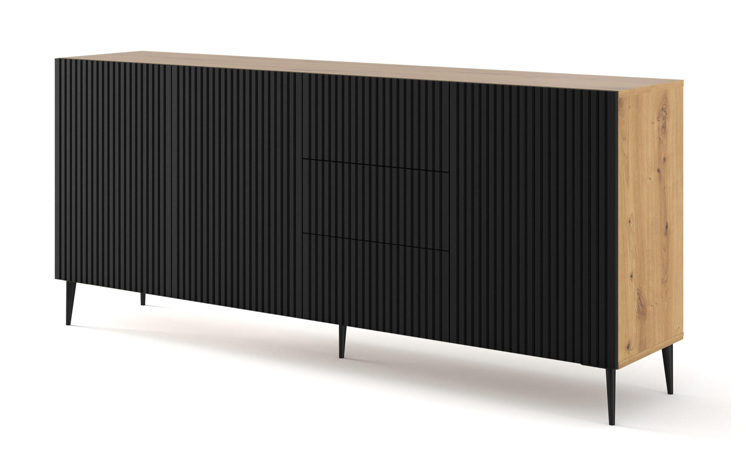 KOMMODE Artisan Eiche, Schwarz, Schwarz 200/87/42 - Schwarz, Holzwerkstoff (200/87/42cm) - RAUMHIRSCH FURNITURE
