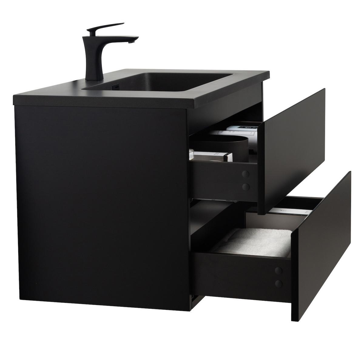 WASCHTISCHKOMBI Angela 2 Teile - Schwarz Matt Mit Schwarzem Waschbecken - 80 x 48 x 52 cm - Schwarz, Holz (80/52/48cm) - Badplaats