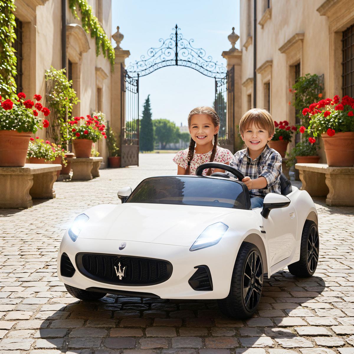 MASERATI Kinder-Elektroauto Metall Kunststoff Weiß - Weiß, Metall (120/72/50cm) - AIYAPLAY
