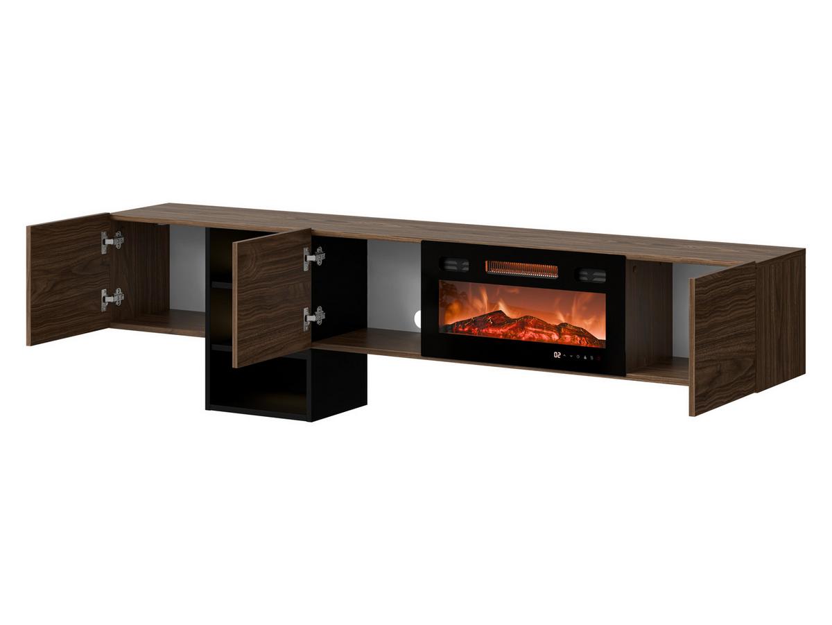 TV-LOWBOARD Teo mit Kamin - Nussbaumfarben/Schwarz, Holzwerkstoff (200/53/32cm) - MIRJAN24