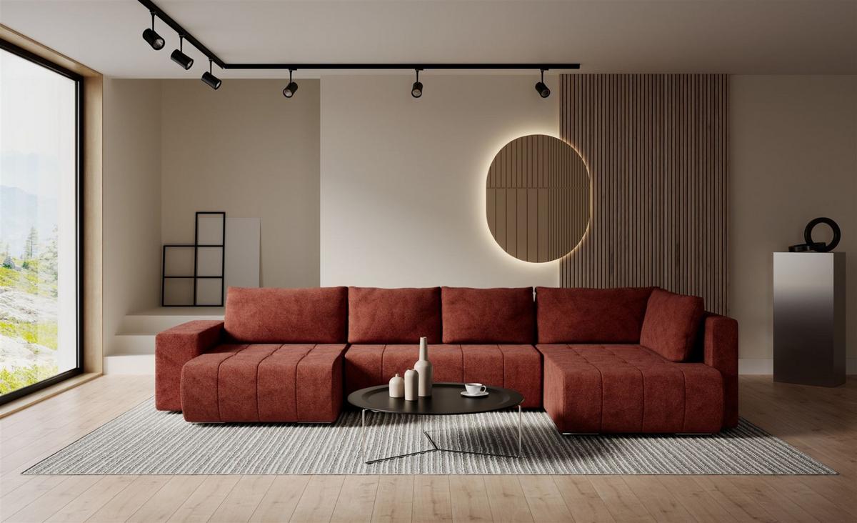 WOHNLANDSCHAFT Armanda - Rotbraun, Holzwerkstoff/Textil (185/83/392cm) - Fun Möbel