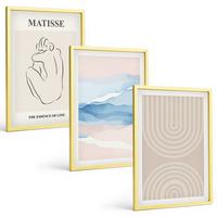 BILDER SET 3er Set - 40x60 cm Goldrahmen - Linien, Wellen, pastellfarbener Minimalismus - Goldfarben, Kunststoff (40/60cm) - TULUP