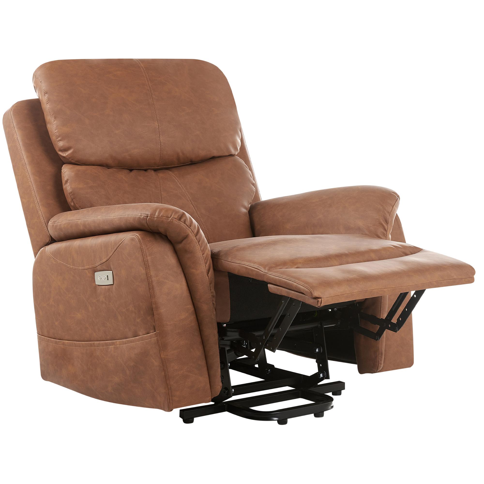 ELEKTRISCHER-FERNSEHSESSEL mit Massagefunktion Kunstleder Braun Glorie - Braun, Kunststoff (85/82/85cm) - Beliani