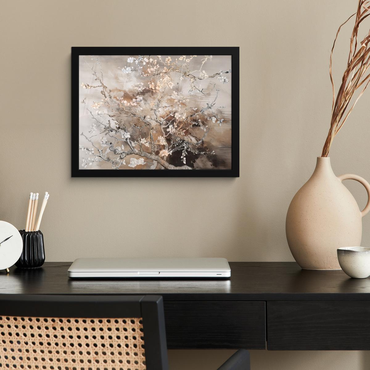 POSTER MIT RAHMENGERAHMTES BILD Mandelblüte - Kunst - Van Gogh - Beige - Abstrakt 40x30 cm - Braun, Papier (40/30cm) - MuchoWow