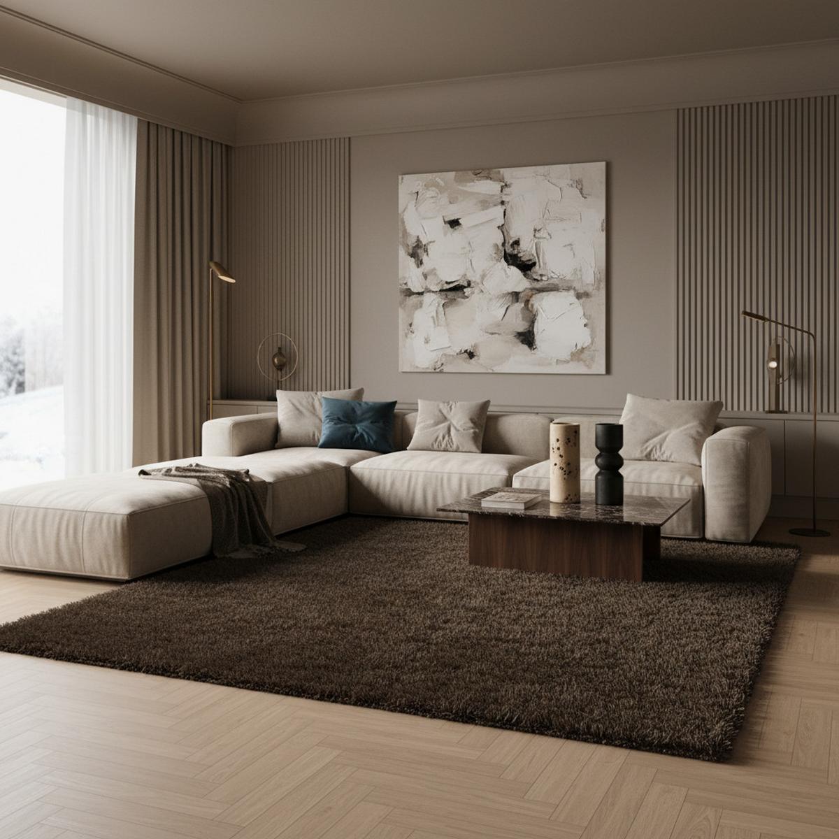 HOCHFLORTEPPICH SALZACH, einfarbig, Braun, 280 x 370 cm - Braun, Textil (370/280cm) - KADIMA DESIGN