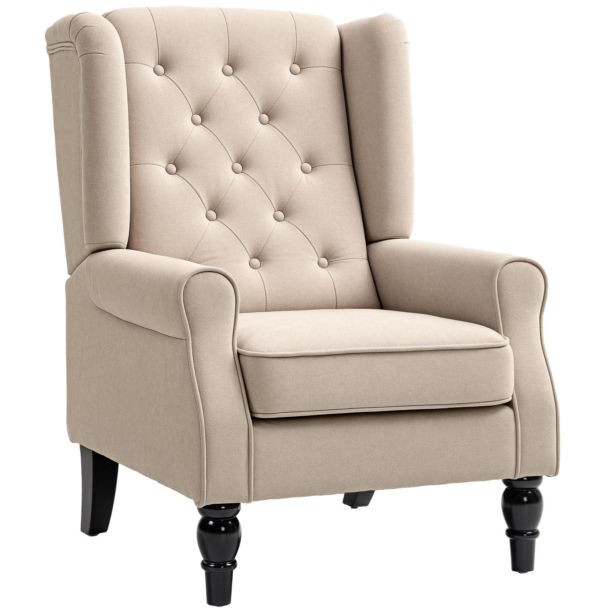 OHRENSESSEL Gepolstert Sessel mit Tufting, hoher Rückenlehne bis 160 kg, Beige - Beige/Schwarz, Holz/Textil (74/102/87cm) - HOMCOM