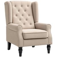 OHRENSESSEL Gepolstert Sessel mit Tufting, hoher Rückenlehne bis 160 kg, Beige - Beige/Schwarz, Holz/Textil (74/102/87cm) - HOMCOM