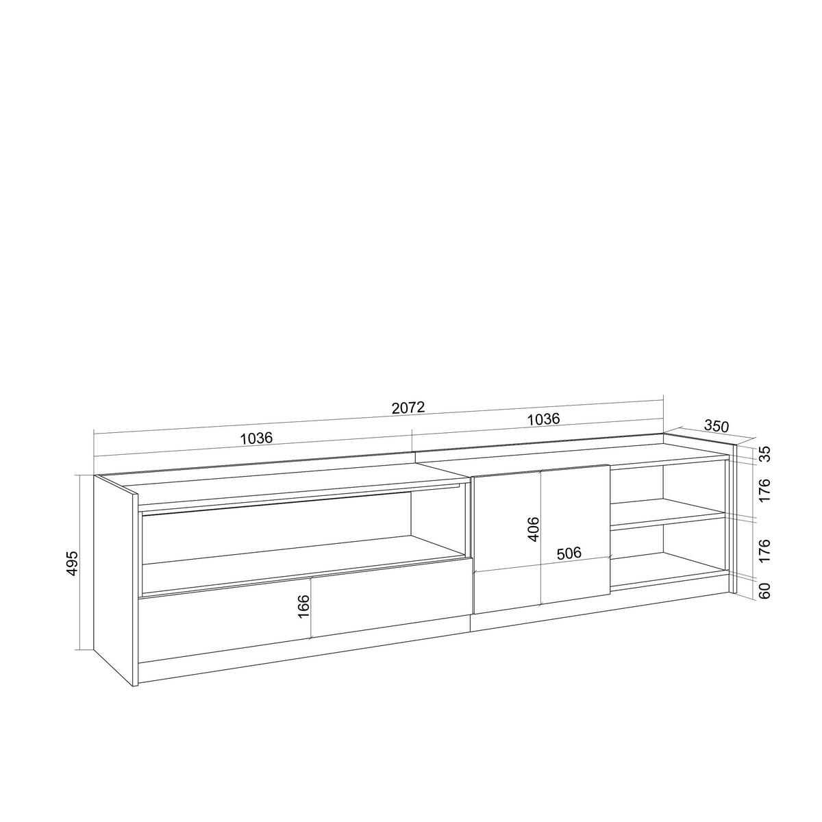 LOWBOARD, Dunkler Eiche und Schwarz, 207/37/50cm - Hellbraun, Holzwerkstoff (207/50/37cm) - Skraut Home