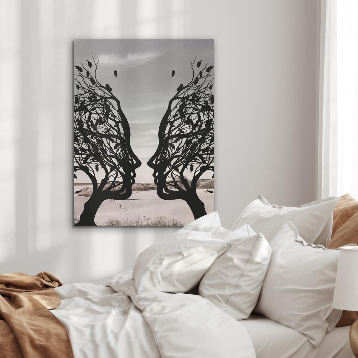 AKUSTIKBILD Strand - Meer - Menschen - Baum - Moderne Kunst Wandbilder 60x80 cm - Hellgrau, Kunststoff (60/80/0.9cm) - MuchoWow