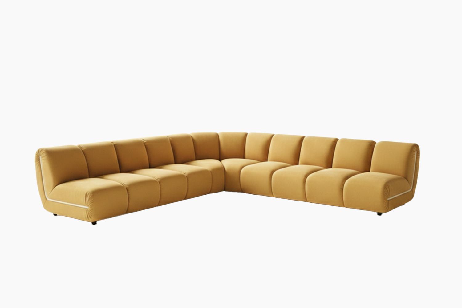 MODULSOFA LAYLA Gelb Velvet - Gelb/Schwarz, Buchenholz/Textil (305/305cm) - KAWOLA