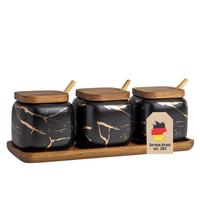 ZUCKERDOSE Vorratsdose mit Deckel Löffel Holztablett (3er-Set) - Schwarz, Keramik (8.5/11.5cm) - Intirilife