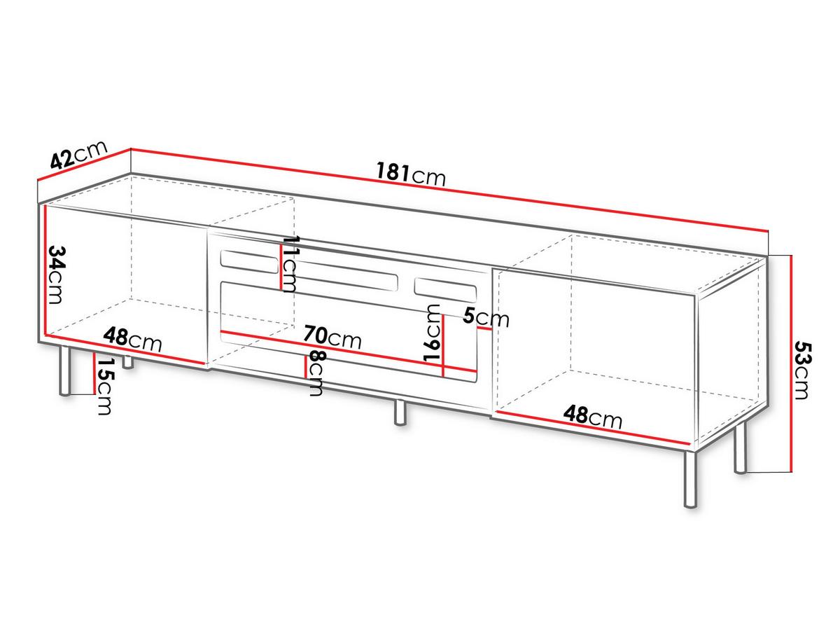 TV-ELEMENT Aruba 2D 181 mit Kamin - Schwarz/Naturfarben, Holzwerkstoff (181/53/42cm) - MIRJAN24