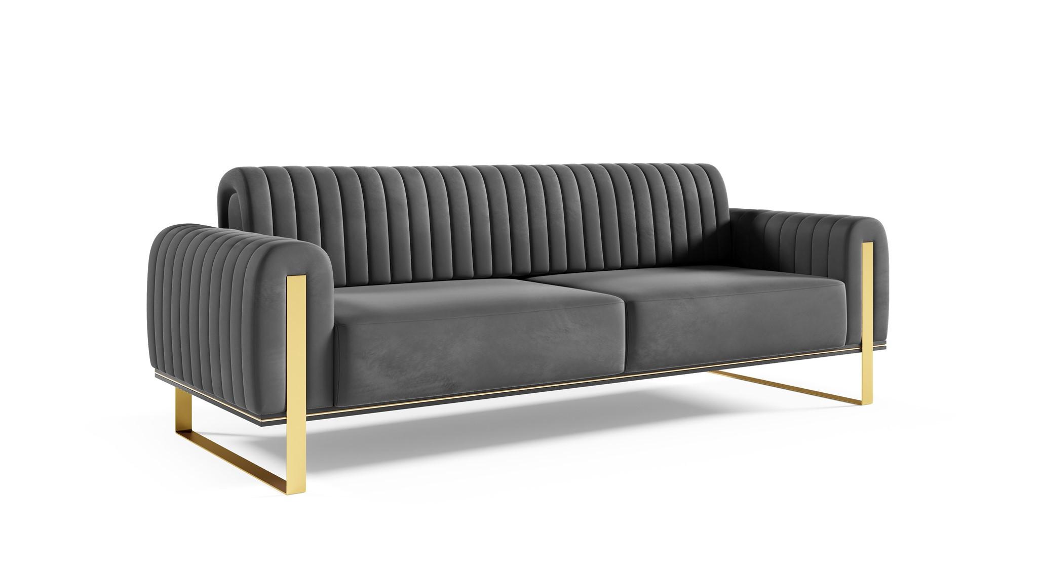 SOFA Valerie 3-sitzer - Anthrazit, Holzwerkstoff/Textil (228/79/90cm) - Fun Möbel