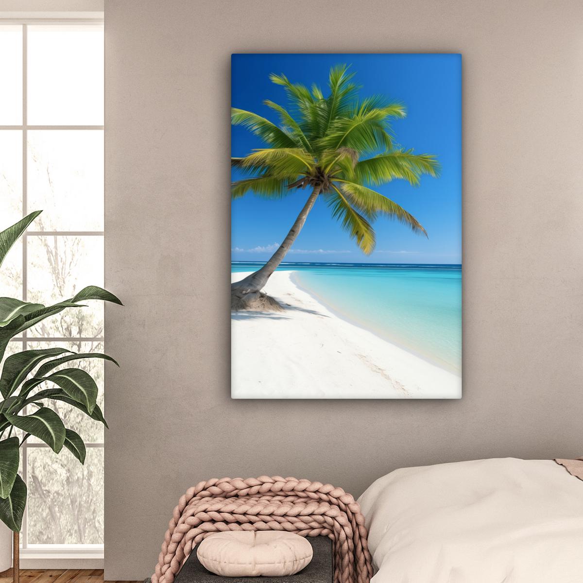 LEINWANDBILD Strand - Palme - Tropisch - Meer Deko Groß 90x140 cm - Grün, Textil (90/140cm) - MuchoWow