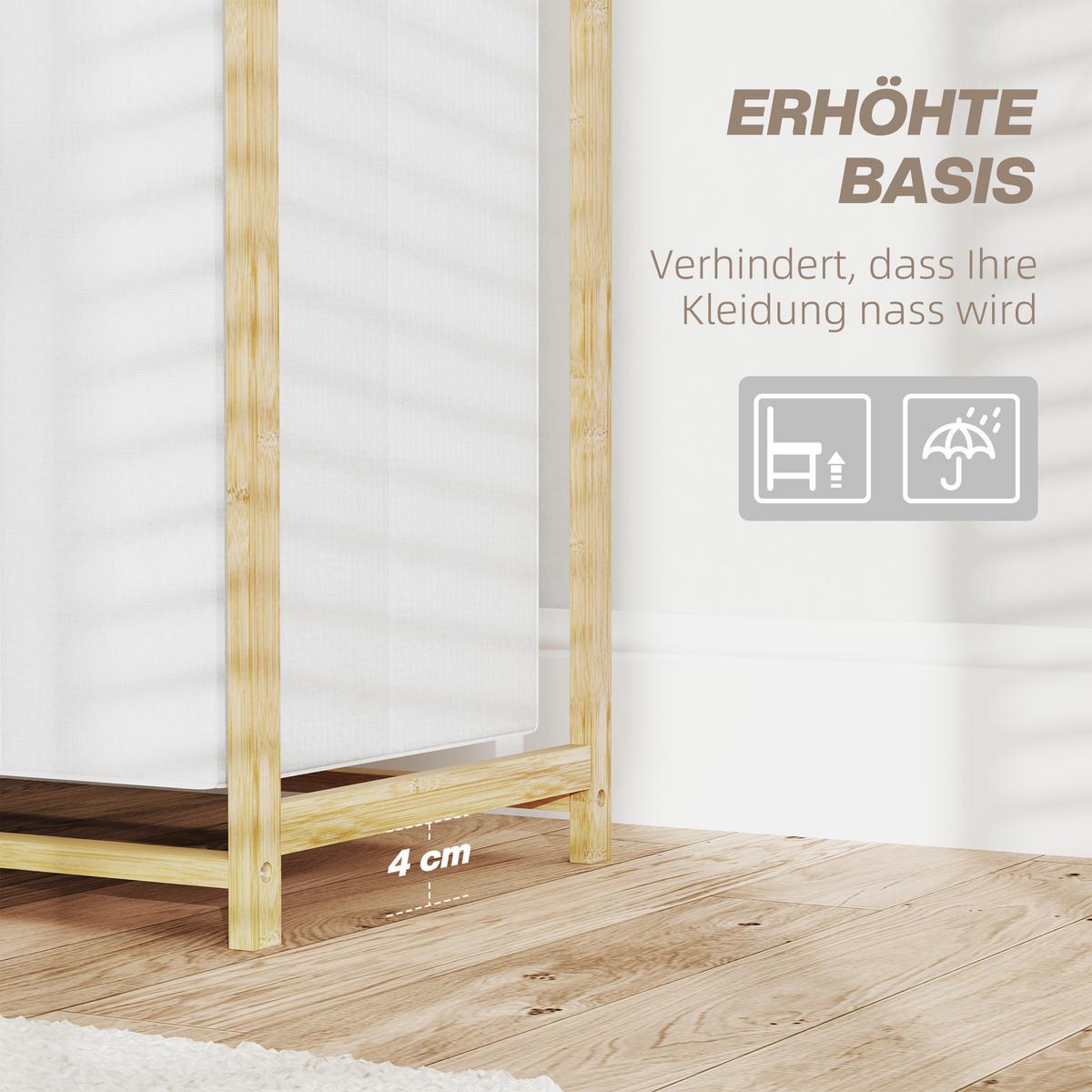 WÄSCHEKORB 4 Fächer Wäschesammler mit 2 ausziehbaren Wäschesäcken Weiß - Weiß/Naturfarben, Naturmaterialien/Bambusholz (36/70/70cm) - HOMCOM