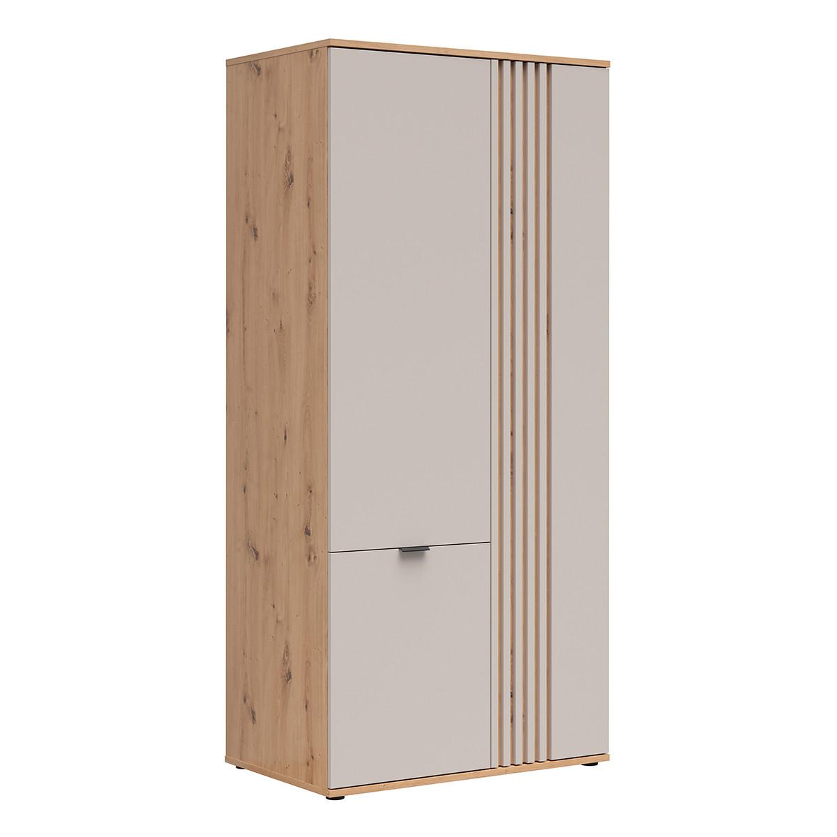 SCHRANK 3 Türen Ezra Kaschmir und Holz - Beige, Holzwerkstoff (90.5/195.5/56cm) - Petits-meubles