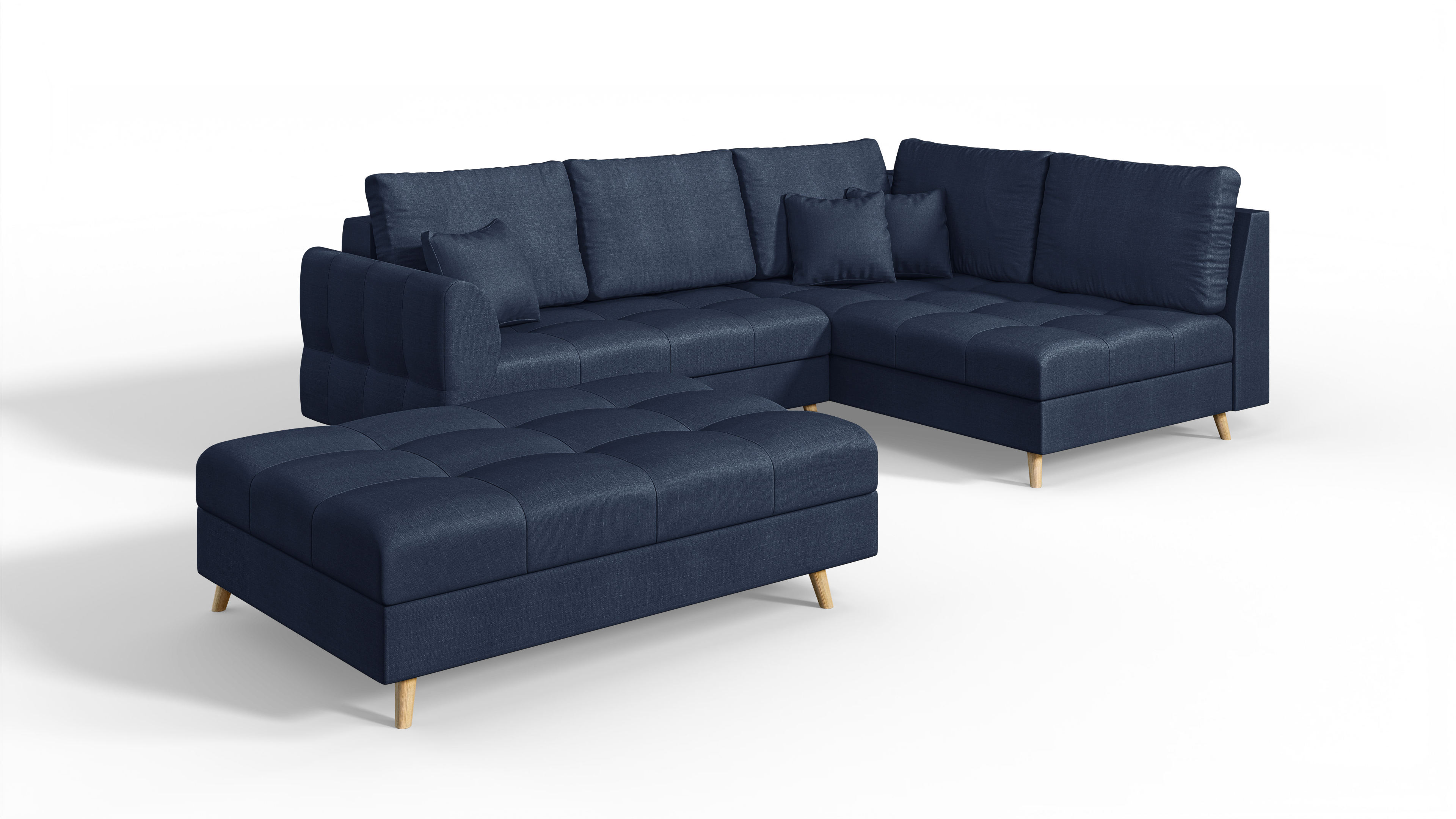 ECKSOFA MIT HOCKER Lorine Mikrofaser Dunkelblau - Hellbraun/Dunkelblau, Buchenholz/Textil (231/161cm) - S-Style Möbel
