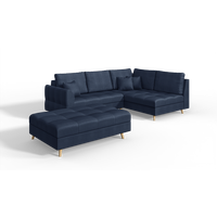 ECKSOFA MIT HOCKER Lorine Mikrofaser Dunkelblau - Hellbraun/Dunkelblau, Buchenholz/Textil (231/161cm) - S-Style Möbel