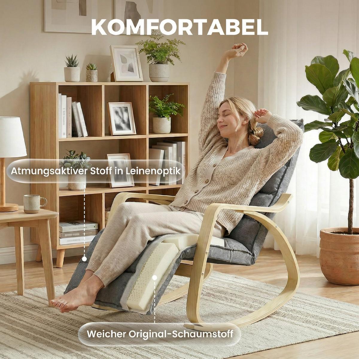 SCHAUKELSTUHL Polyester Grau - Birkefarben/Schwarz, Holz/Textil (67/92/106cm) - HOMCOM