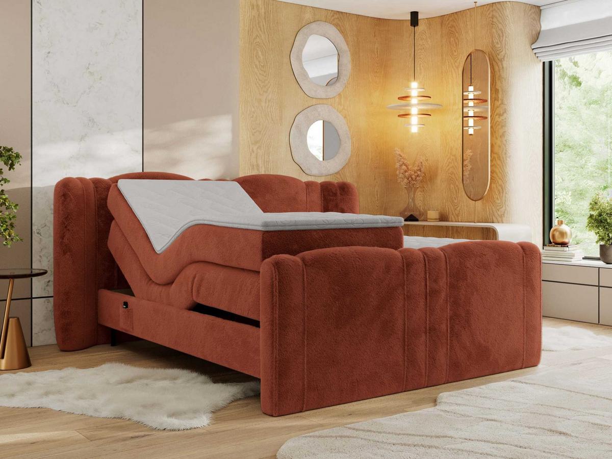 BOXBETT FORTINA 140/200 - Orange Plüsch - H3 - Orange, Holz/Textil (140/200cm) - MKS