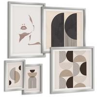 BILDER SET 5er Set - 50x50 cm & 20x30 cm & 40x60 cm Silberner Rahmen - Abstrakte Gesichtsformen - Silberfarben, Kunststoff (40/60cm) - TULUP