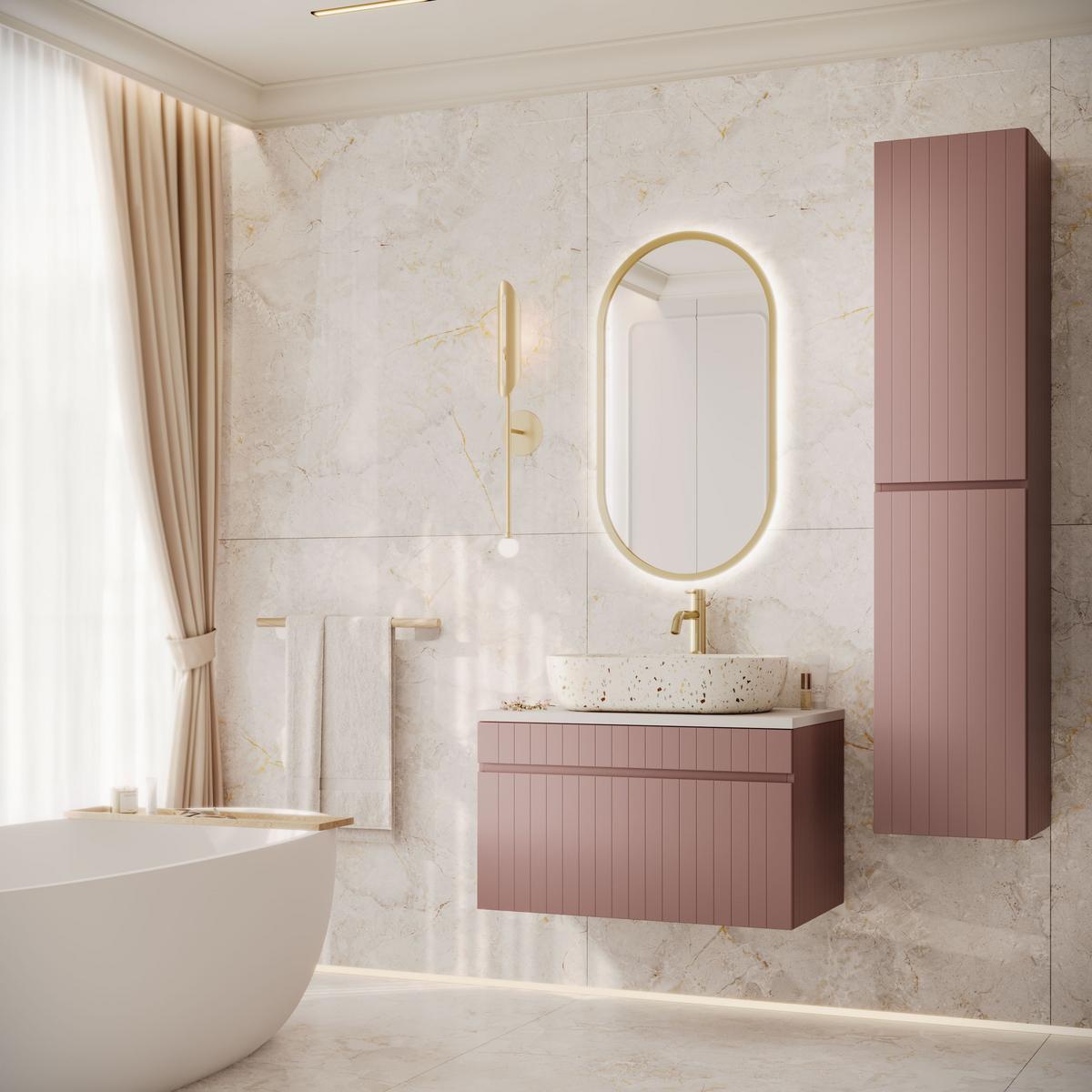 BADEZIMMER-SET FLORIS - Rosa, Holzwerkstoff (80/46/45.6cm) - Lookway