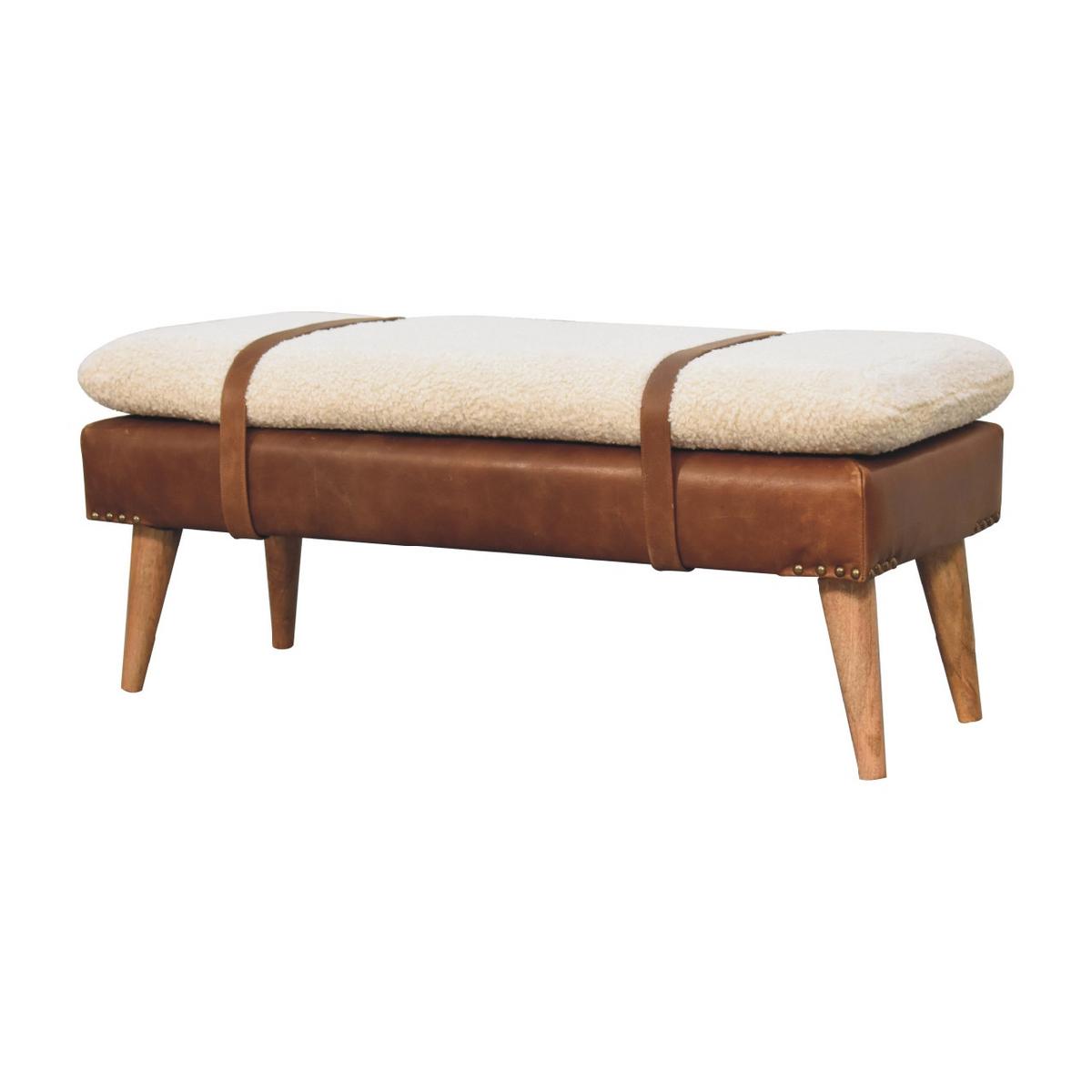 SITZBANK Bouclé-Leder Gepolstert, Nordische Beine Beige und Braun - Messingfarben/Braun, Holz/Metall (90/40/35cm) - Artisan Furniture