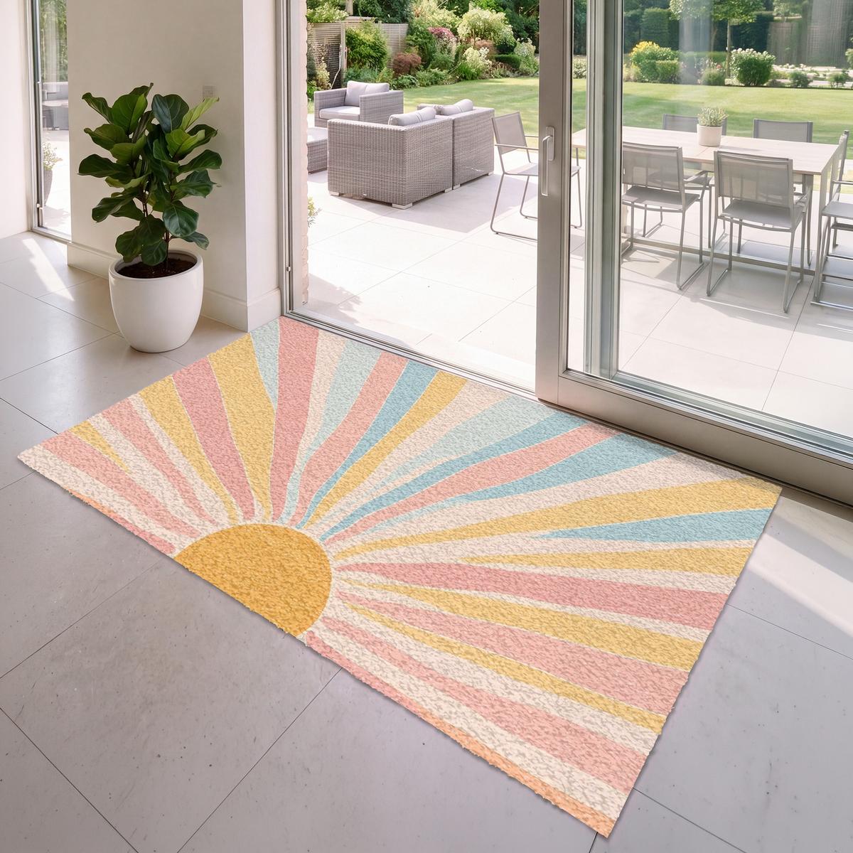 FUSSMATTE Illustration - Sonne - Pastellfarben Sauberlaufmatte 180x120 cm - Hellrosa, Kunststoff (180/0.4cm) - MuchoWow
