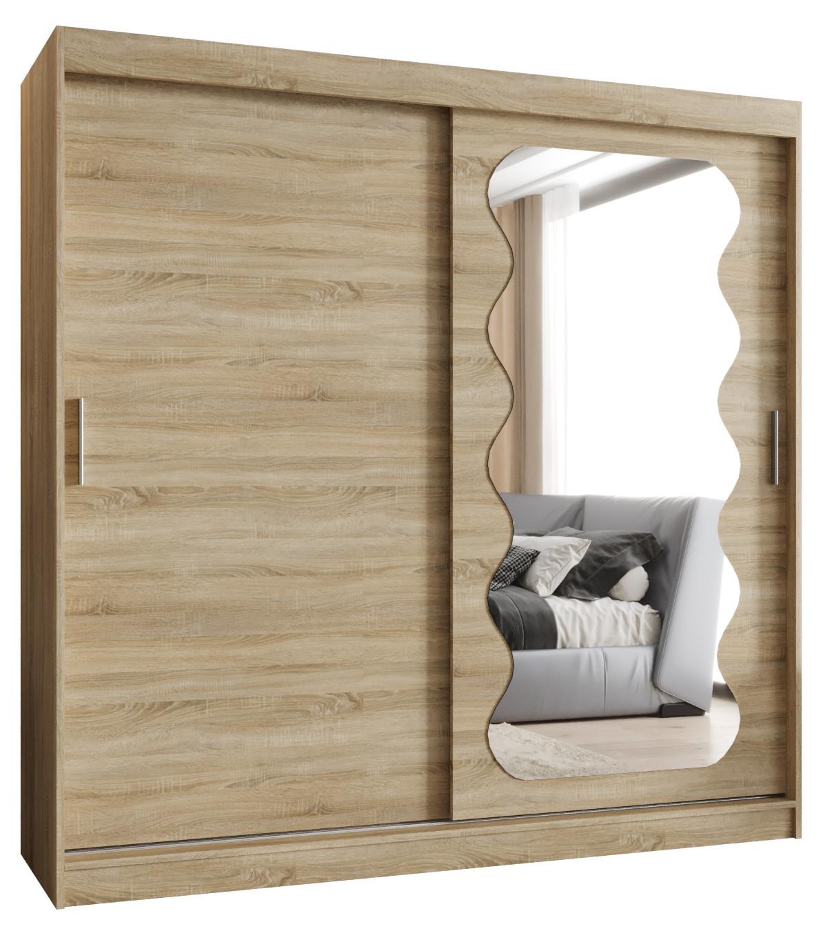 SCHIEBETÜRENSCHRANK mit Spiegel SPOTI 200/200/62 2-türig - Silberfarben/Sonoma Eiche, Holz (200/200/62cm) - MÖBEL KRYSPOL