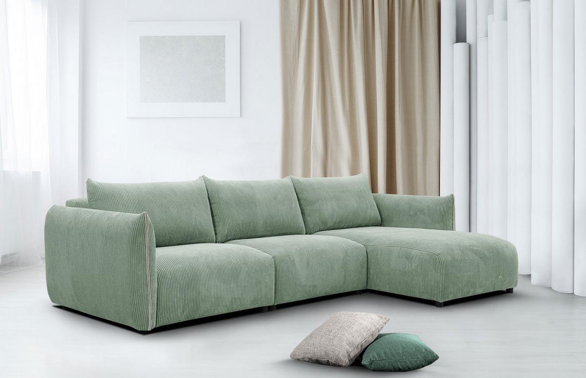 ECKSOFA TAUER 5-Sitzer, mintgrün - Schwarz/Mintgrün, Holzwerkstoff/Kunststoff (294/173cm) - Wozimo