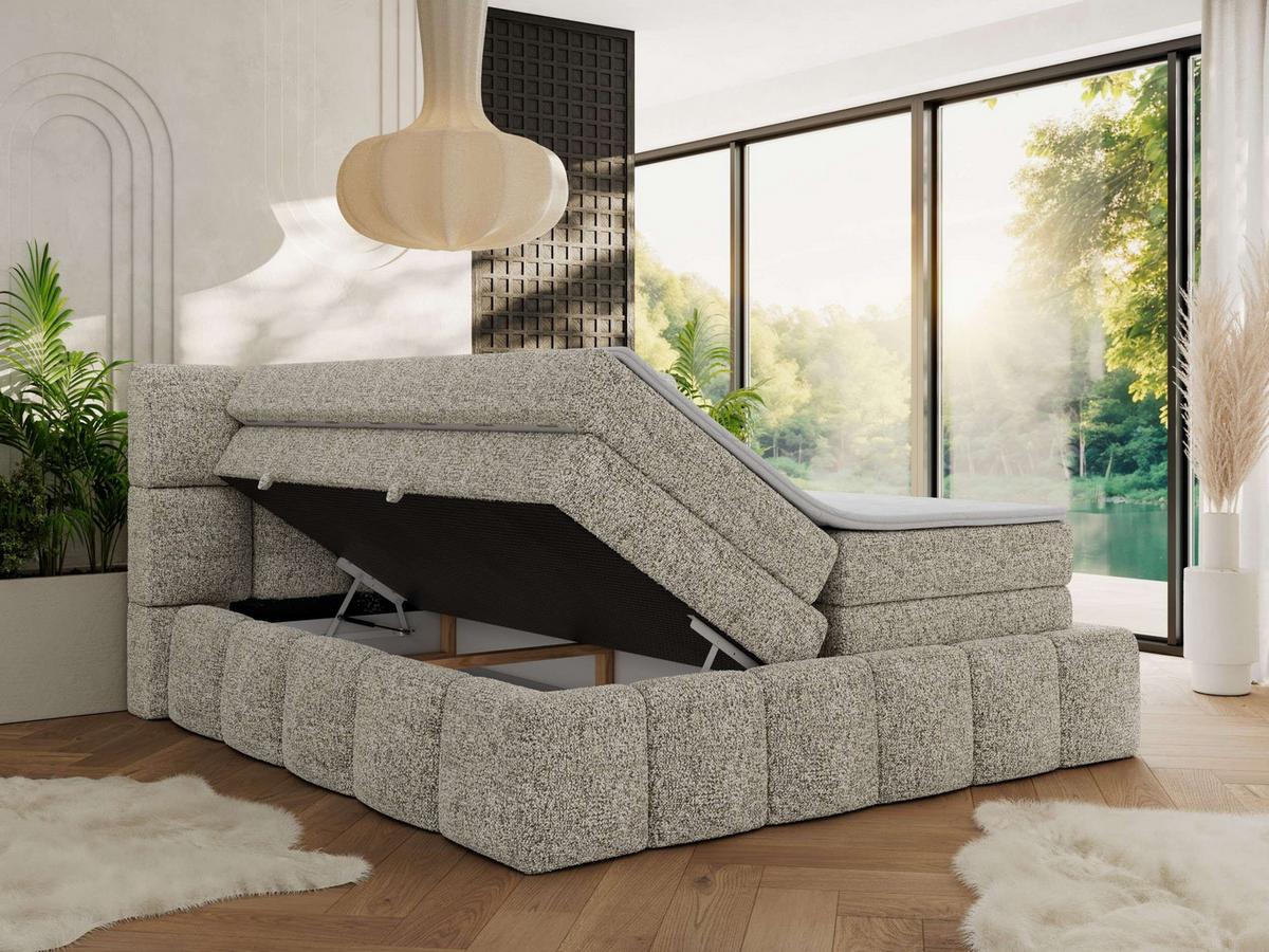 BOXSPRINGBETT NIRA KING 160/200 Beige Strukture - H3 - Beige, Holz/Textil (160/200cm) - MKS