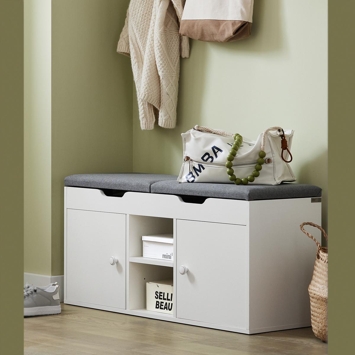 SCHUHBANK Weiß - Weiß, Holzwerkstoff (100/48/34cm) - SoBuy