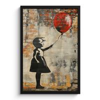POSTER MIT RAHMEN Graffiti - Banksy - Mädchen - Straßenkunst Bilder mit Rahmen 40x60 cm - Sandfarben, Papier (40/60cm) - MuchoWow